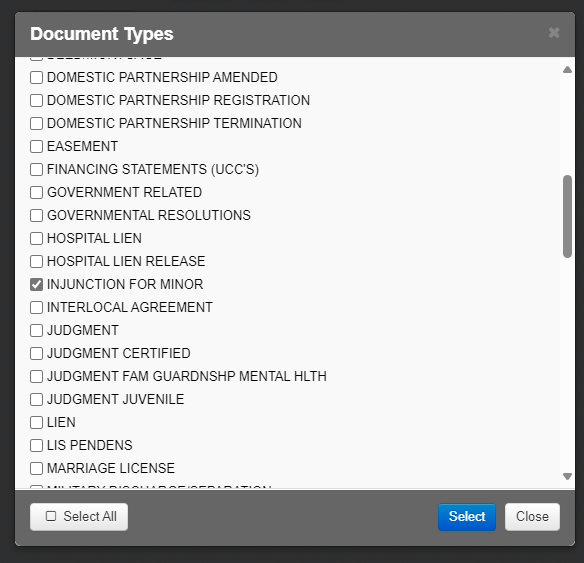 checkbox for injunction for minor