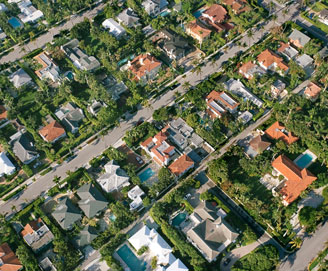 Aerial view of homes